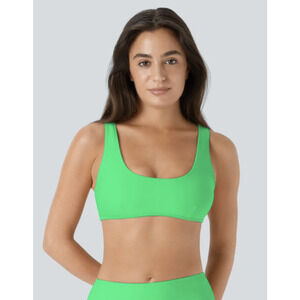 Halara Bikini Top XS Green Athletic Bralette Scoop Neck Swimwear Removable Pads